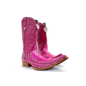 WILD WEST - Magenta EEL & Leather w/Rhinestones Cowboy Boots - US Mens Size 11